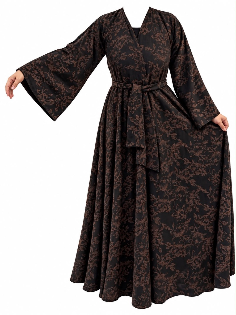 Floral Abaya in Black & Brown new